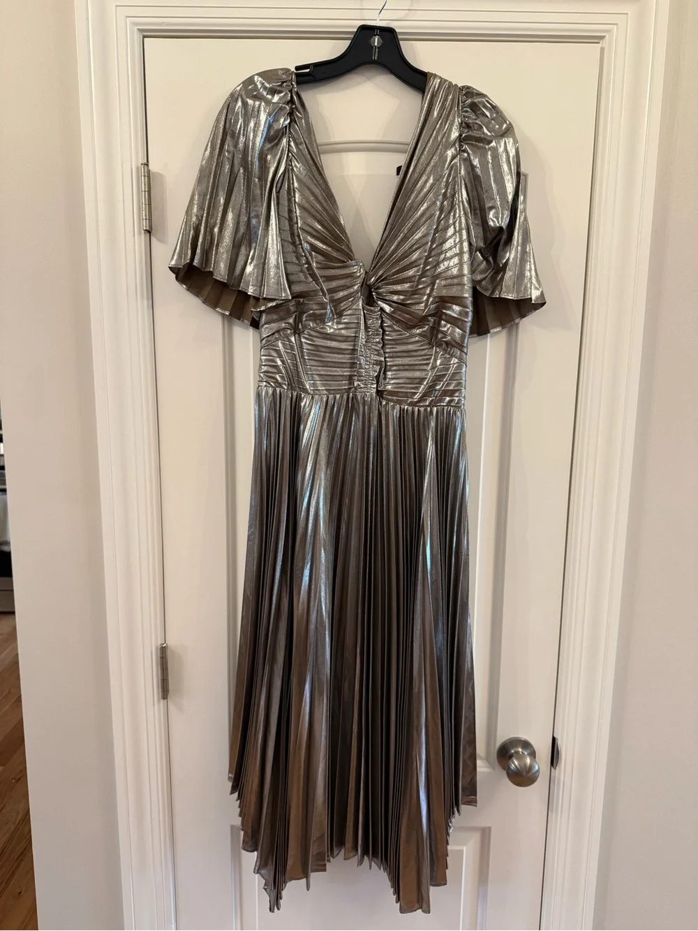 Anthropologie Short Sleeve Metallic Metallic Cutout Midi Dress - Picture 3 of 6